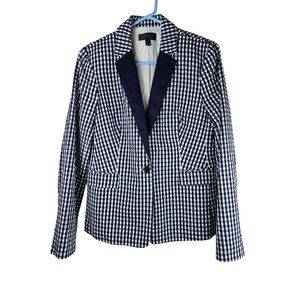 J. Crew Navy & White Gingham Blazer Womens Size 14 Cotton-Blend Single Button